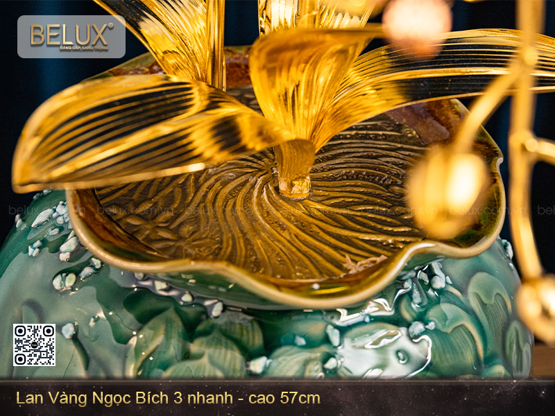 Chậu lan vàng ngọc bích 3 nhánh mạ vàng 24k&nbsp;